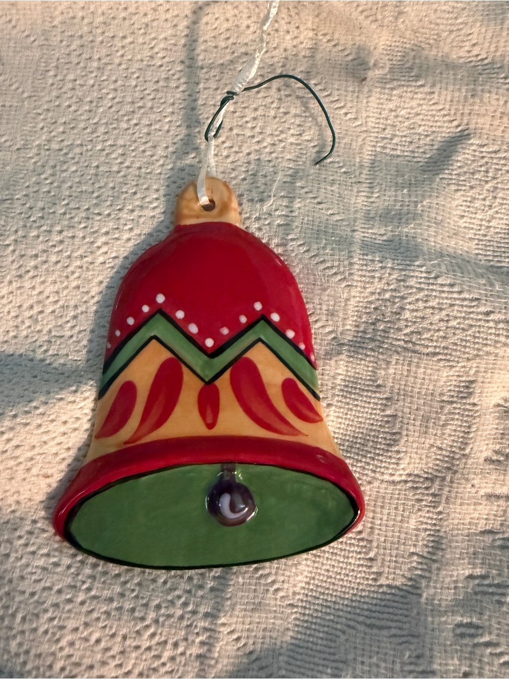 Gail Pittman Hand -Painted Holiday Bell Ornament - Red & Green